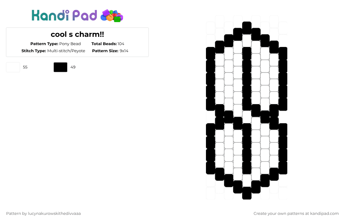 cool s charm!! - Pony Bead Pattern by ichbinlucyna on Kandi Pad - black,white
