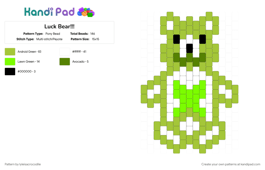 Luck Bear!!! - Pony Bead Pattern by lyleisacrocodile on Kandi Pad - 