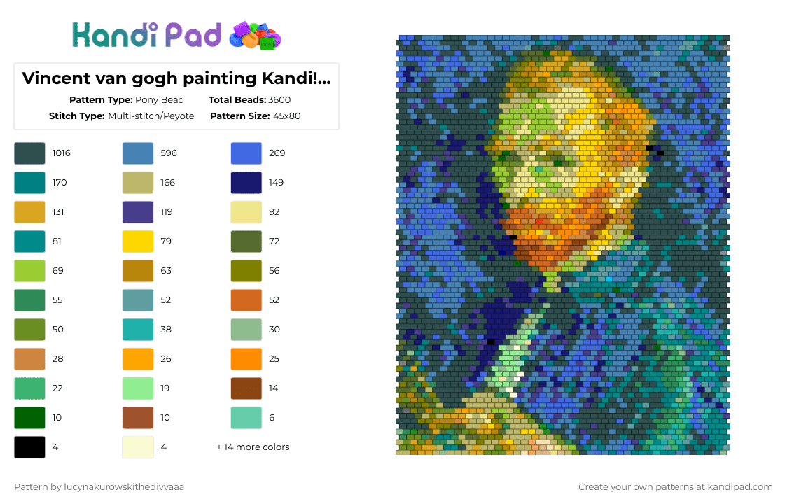 Vincent van gogh painting Kandi!!! :P - Pony Bead Pattern by ichbinlucyna on Kandi Pad - blue,gray,teal