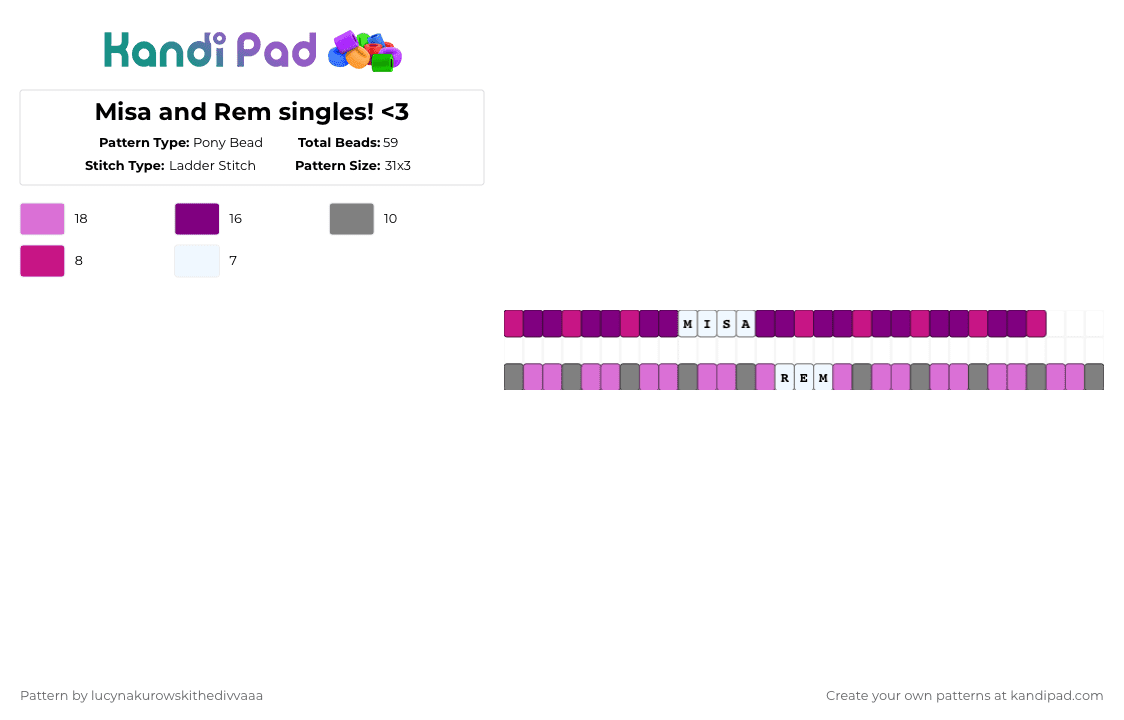 Misa and Rem singles! - Pony Bead Pattern by lyleisacrocodile on Kandi Pad - pink