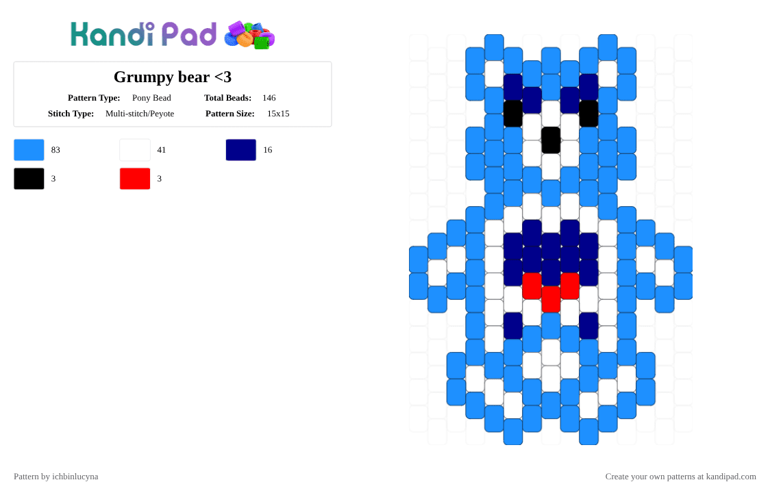 Grumpy bear - Pony Bead Pattern by ichbinlyle on Kandi Pad - light blue