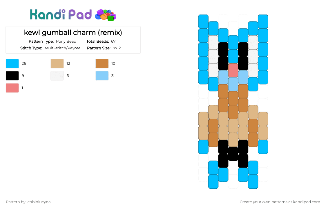 kewl gumball charm (remix) - Pony Bead Pattern by ichbinlyle on Kandi Pad - light blue