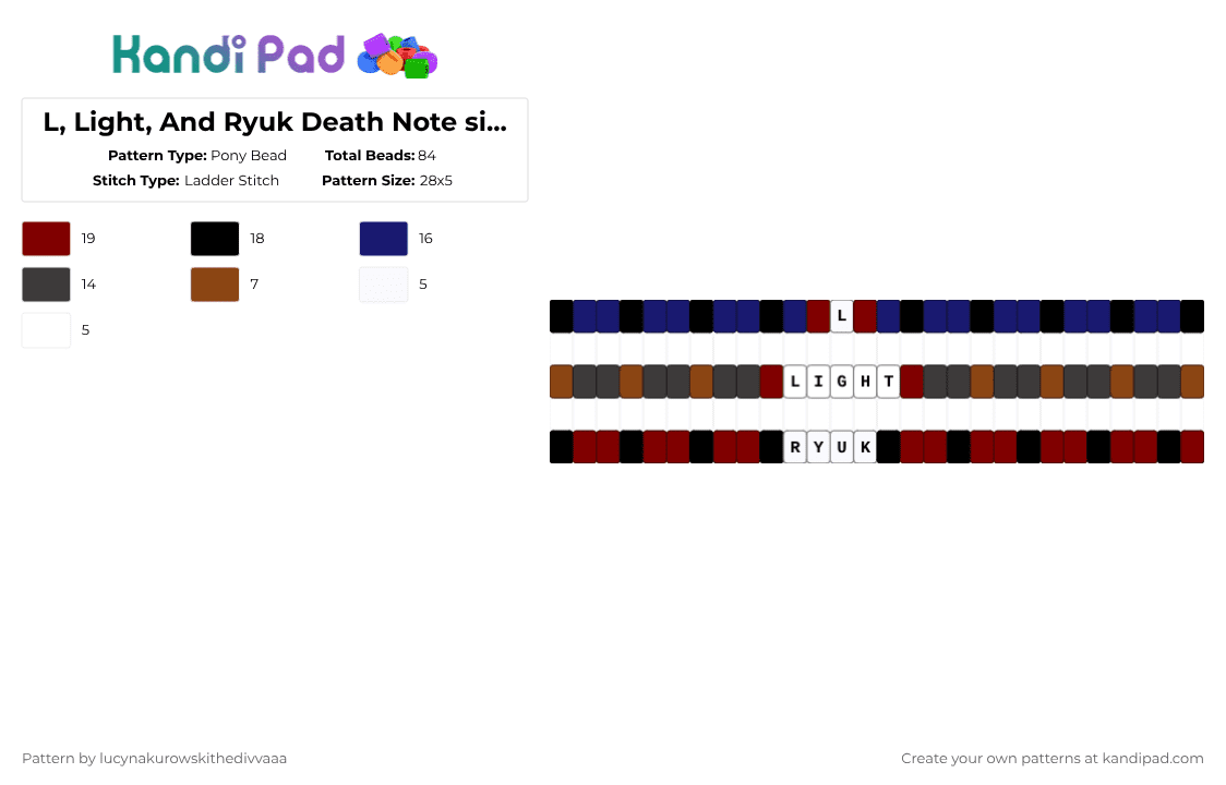 L, Light, And Ryuk Death Note singles!!!!!!!! - Pony Bead Pattern by lyleisacrocodile on Kandi Pad - purple,brown