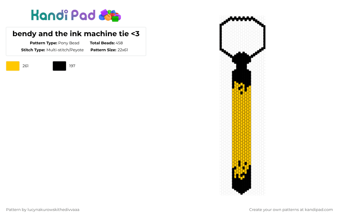 bendy and the ink machine tie - Pony Bead Pattern by lyleisacrocodile on Kandi Pad - black,yellow