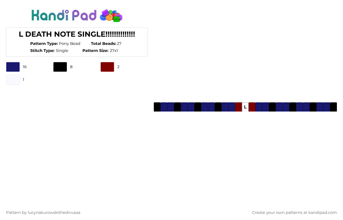 L DEATH NOTE SINGLE!!!!!!!!!!!!!! - Pony Bead Pattern by ichbinlyle on Kandi Pad - purple