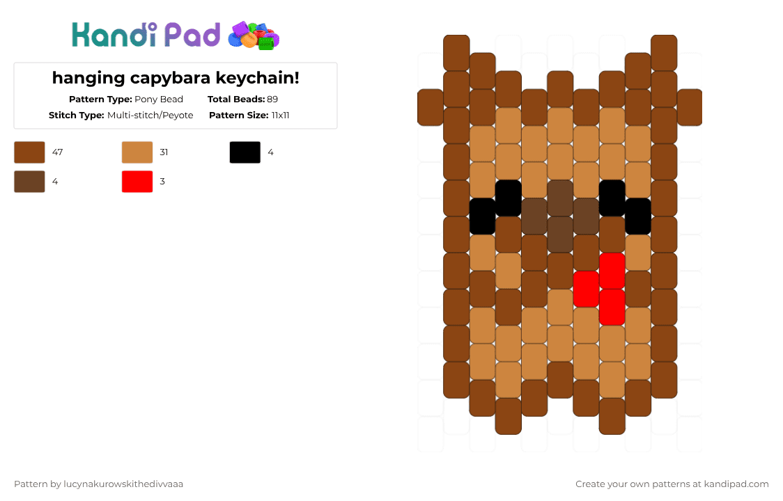 hanging capybara keychain! - Pony Bead Pattern by ichbinlucyna on Kandi Pad - red,orange