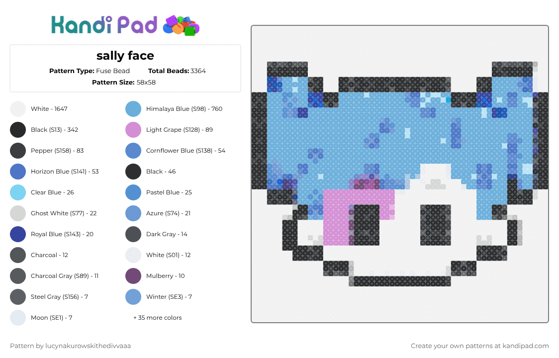 sally face - Fuse Bead Pattern by ichbinlucyna on Kandi Pad - white,light blue
