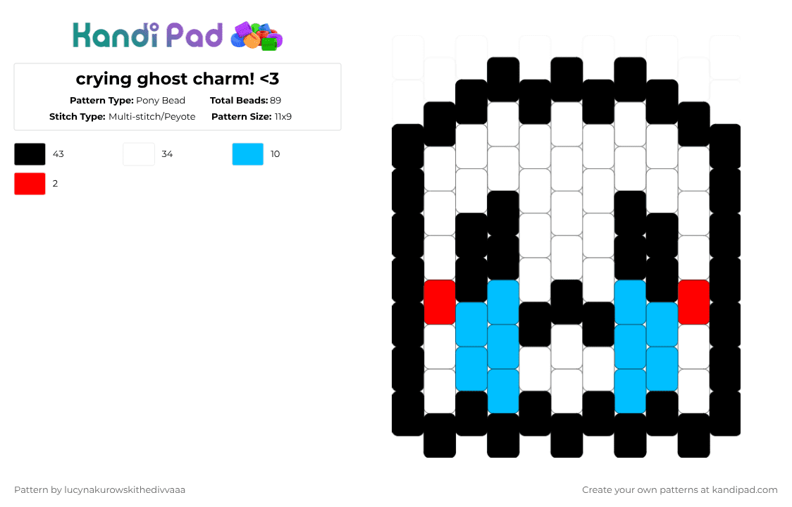 crying ghost charm! - Pony Bead Pattern by ichbinlyle on Kandi Pad - white,light blue