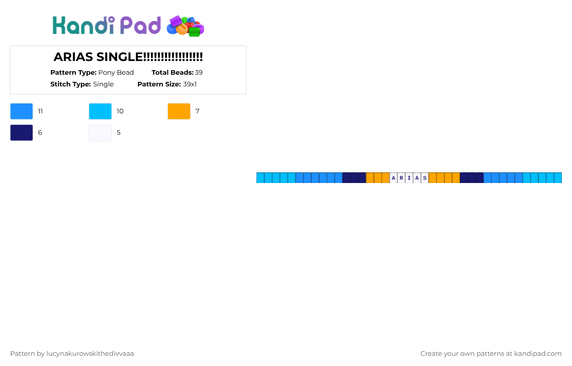ARIAS SINGLE!!!!!!!!!!!!!!!!! - Pony Bead Pattern by lyleisacrocodile on Kandi Pad - light blue