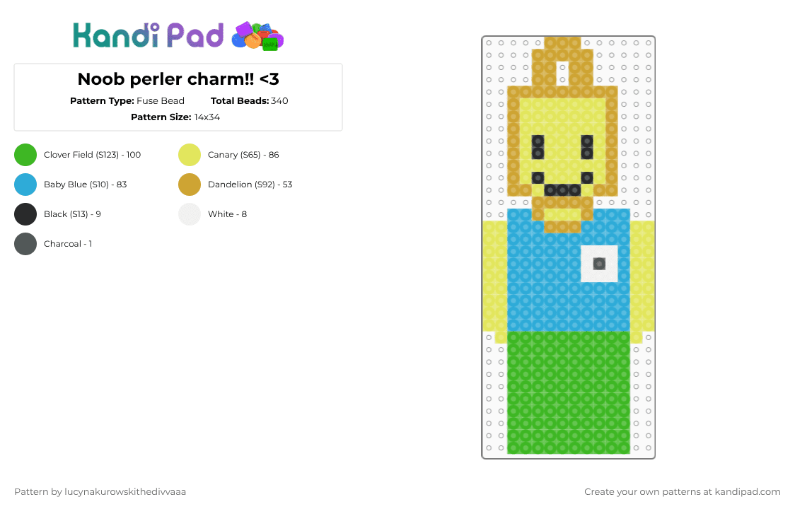 Noob perler charm!! - Fuse Bead Pattern by ichbinlucyna on Kandi Pad - yellow,green,light blue