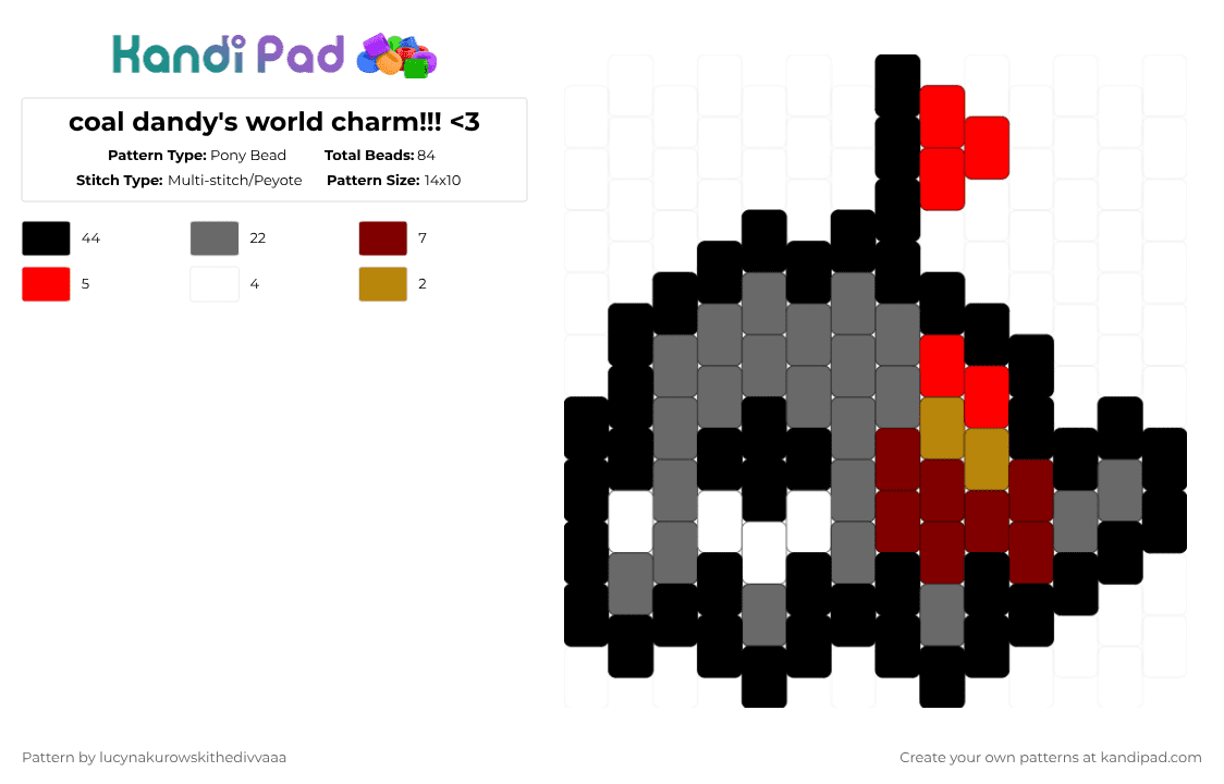 coal dandy\'s world charm!!! - Pony Bead Pattern by ichbinlyle on Kandi Pad - black,gray