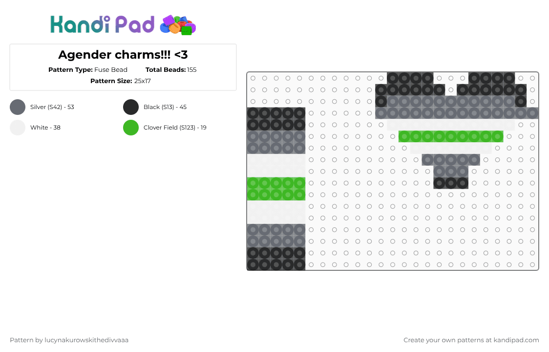 Agender charms!!! - Fuse Bead Pattern by lyleisacrocodile on Kandi Pad - gray,green