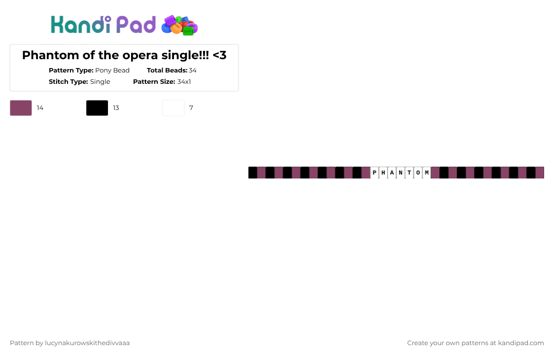 Phantom Pattern Phantom of the opera single!!! Pony Bead Pattern - Kandi Pad | Kandi ...