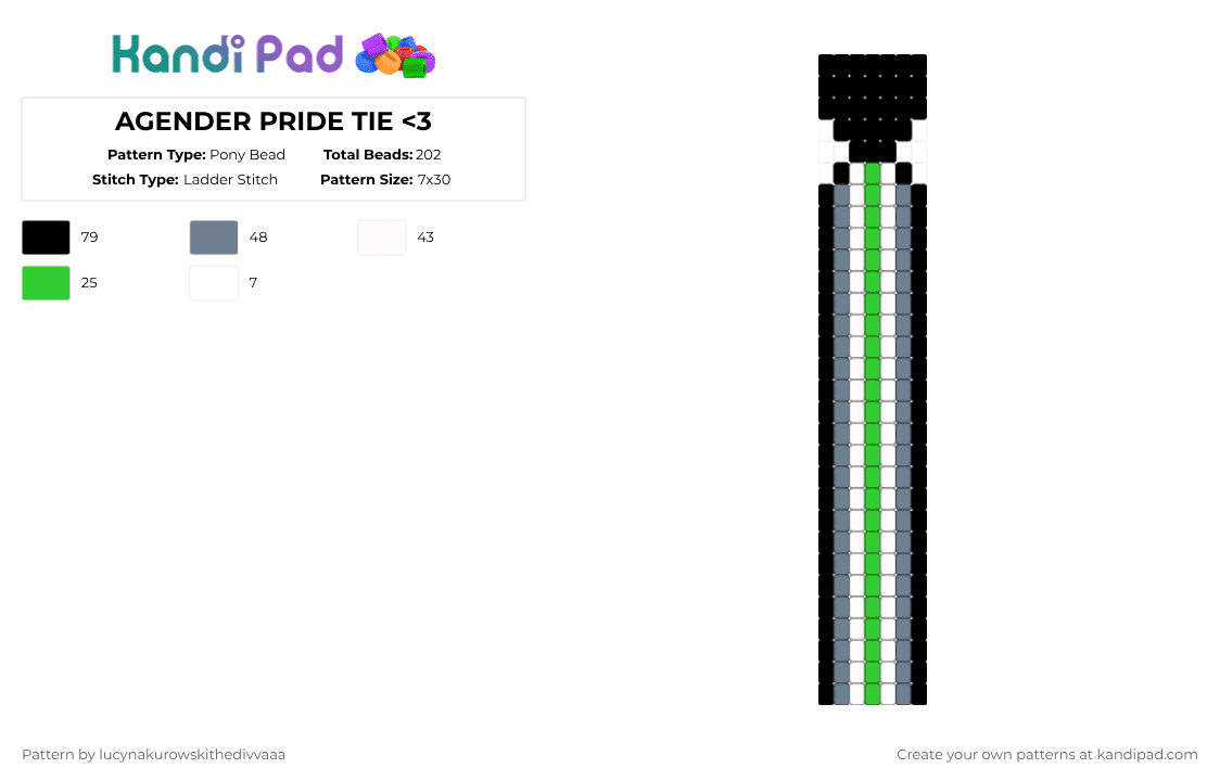AGENDER PRIDE TIE - Pony Bead Pattern by ichbinlucyna on Kandi Pad - green,gray