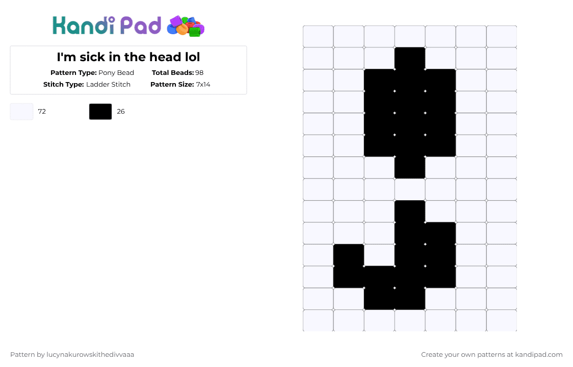 I\'m sick in the head lol - Pony Bead Pattern by ichbinlucyna on Kandi Pad - white,black