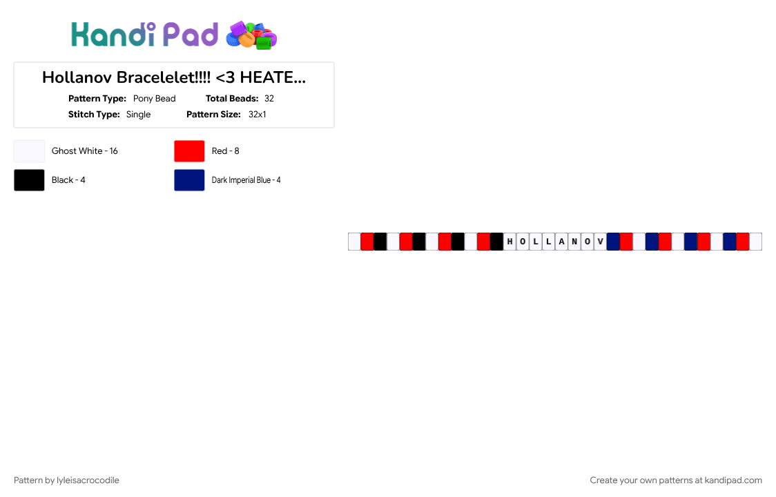 Hollanov Bracelelet!!!! - Pony Bead Pattern by lyleisacrocodile on Kandi Pad - purple, red