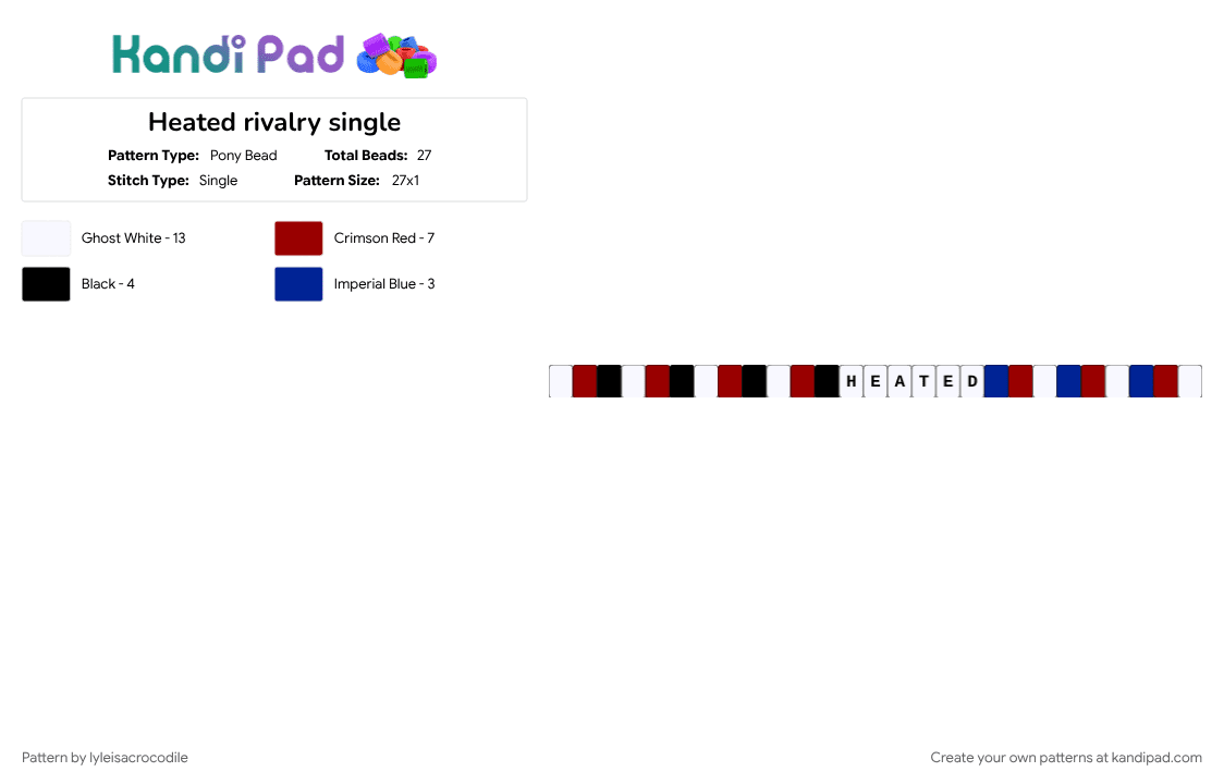 Heated rivalry single - Pony Bead Pattern by lyleisacrocodile on Kandi Pad - purple, red