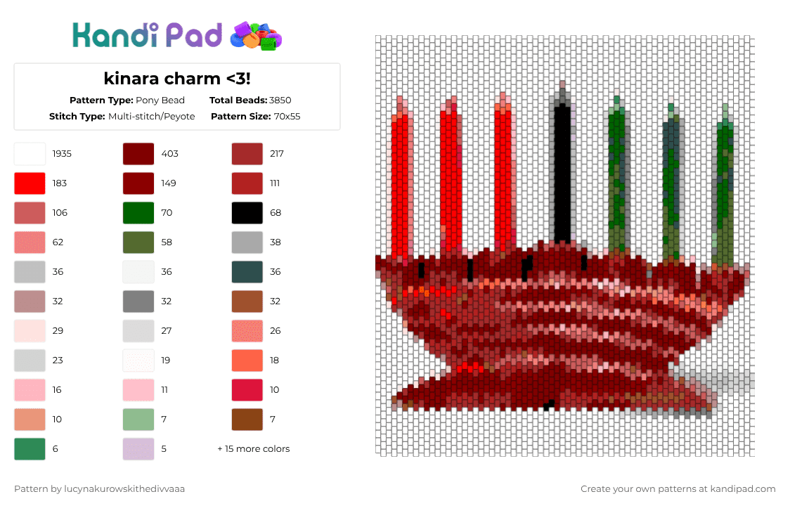 kinara charm - Pony Bead Pattern by ichbinlyle on Kandi Pad - white,red,brown