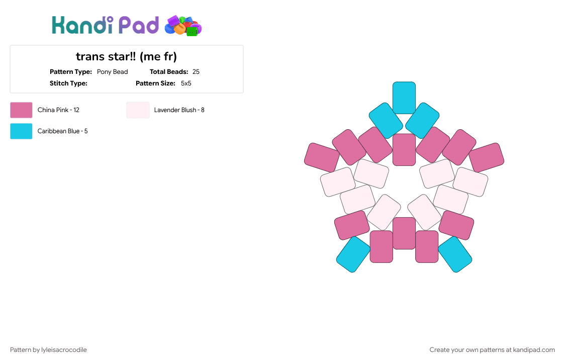 trans star!! (me fr) - Pony Bead Pattern by lyleisacrocodile on Kandi Pad - light blue, pink
