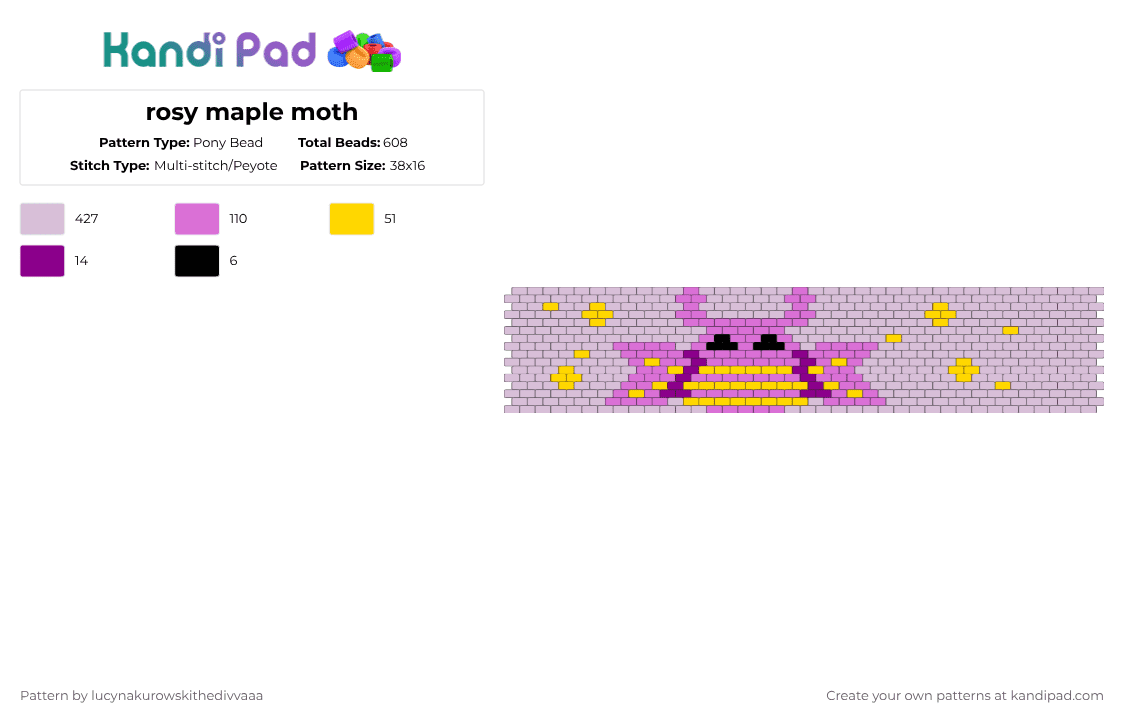 rosy maple moth - Pony Bead Pattern by lyleisacrocodile on Kandi Pad - pink
