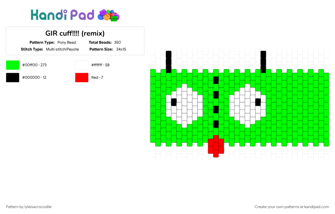 GIR cuff!!!! (remix) - Pony Bead Pattern by lyleisacrocodile on Kandi Pad - green