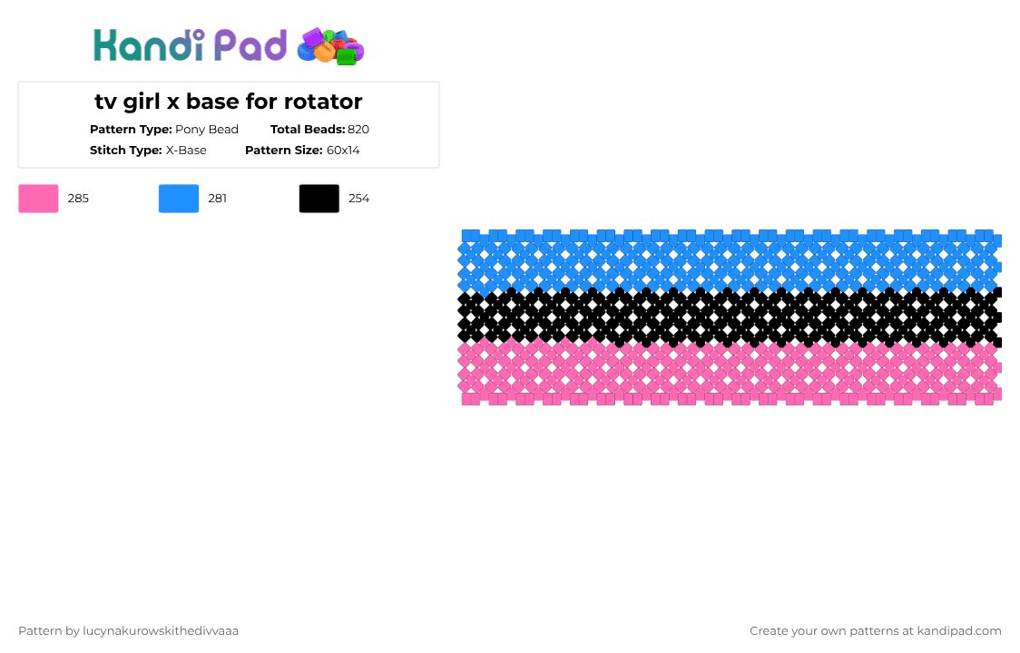 tv girl x base for rotator - Pony Bead Pattern by lyleisacrocodile on Kandi Pad - pink,light blue