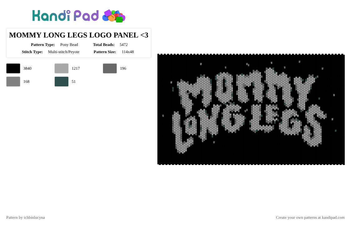 MOMMY LONG LEGS LOGO PANEL - Pony Bead Pattern by lyleisacrocodile on Kandi Pad - black,beige