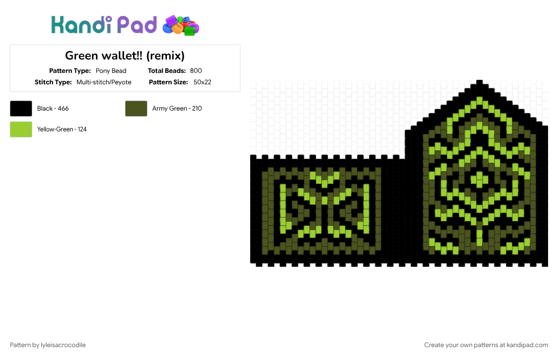 Green wallet!! (remix) - Pony Bead Pattern by lyleisacrocodile on Kandi Pad - green, tan