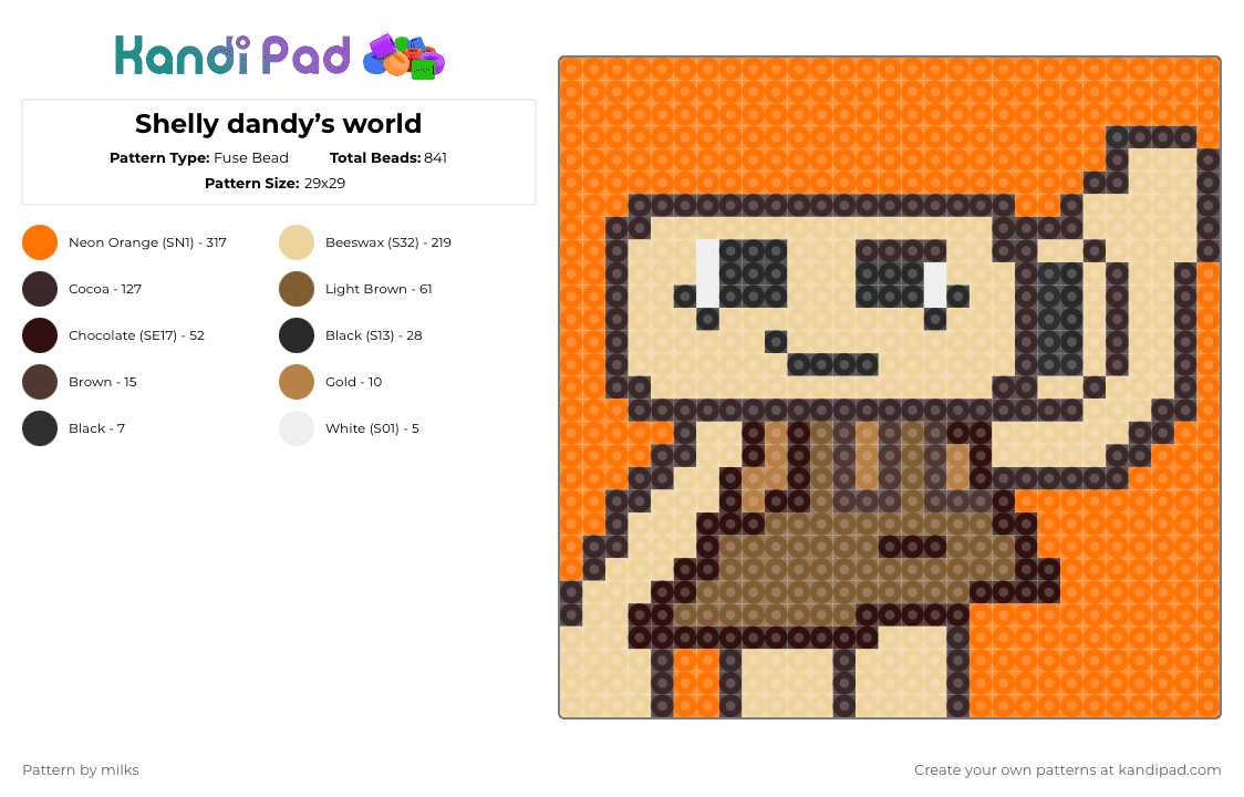 Shelly dandy’s world - Fuse Bead Pattern by milks on Kandi Pad - beige, brown, orange
