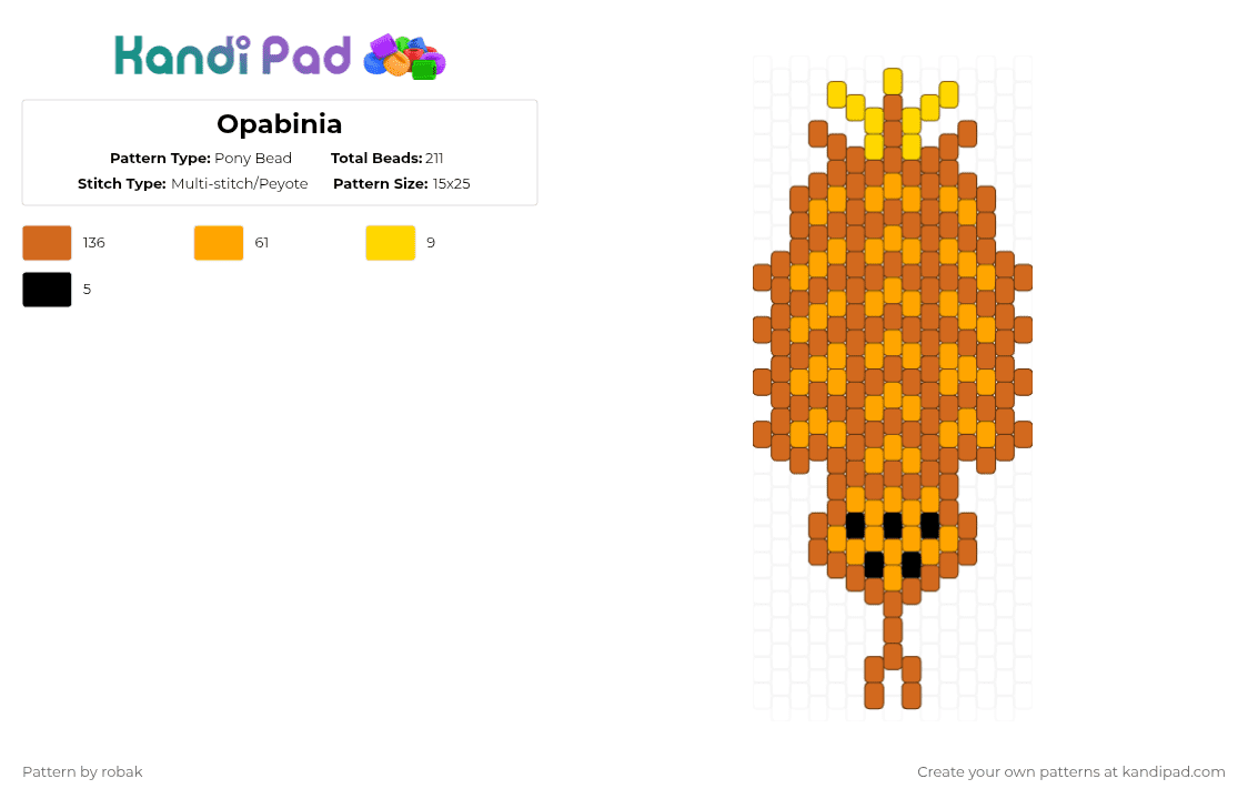 Opabinia - Pony Bead Pattern by robak on Kandi Pad - 