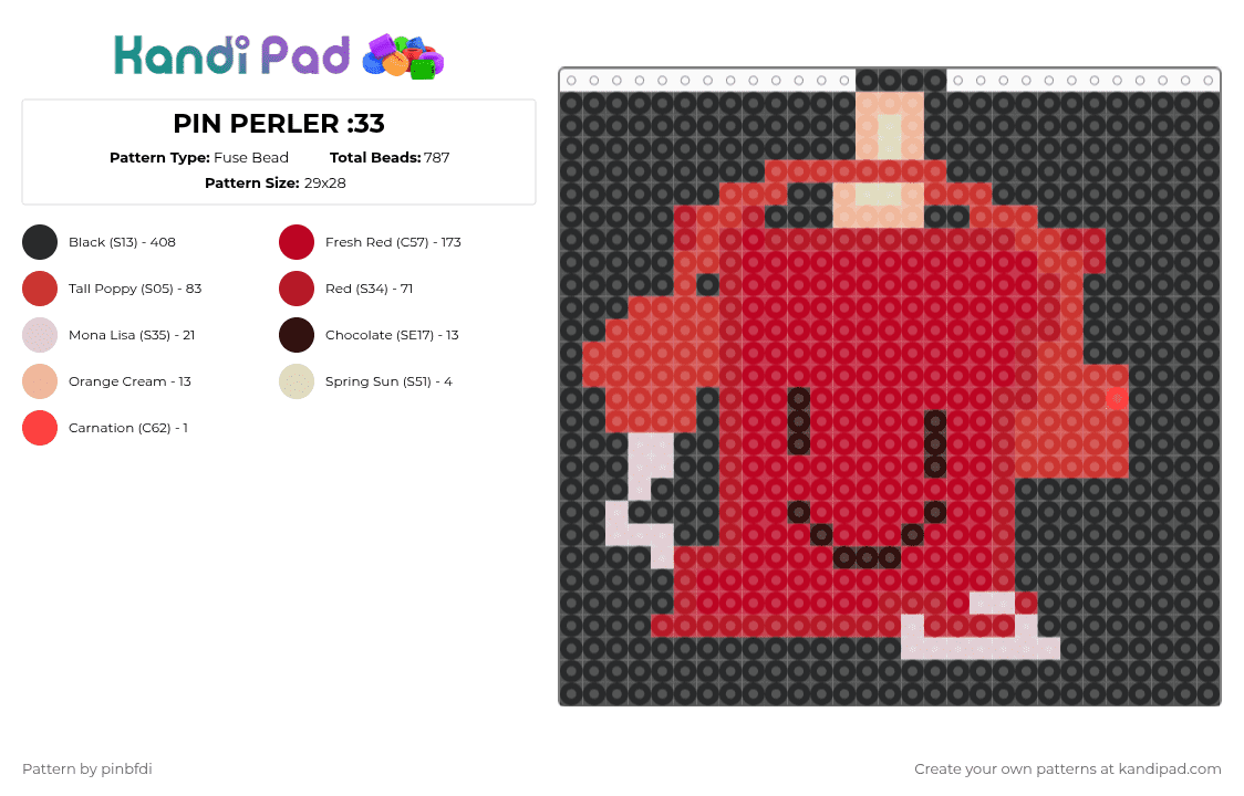 PIN PERLER :33 - Fuse Bead Pattern by pinbfdi on Kandi Pad - black,red