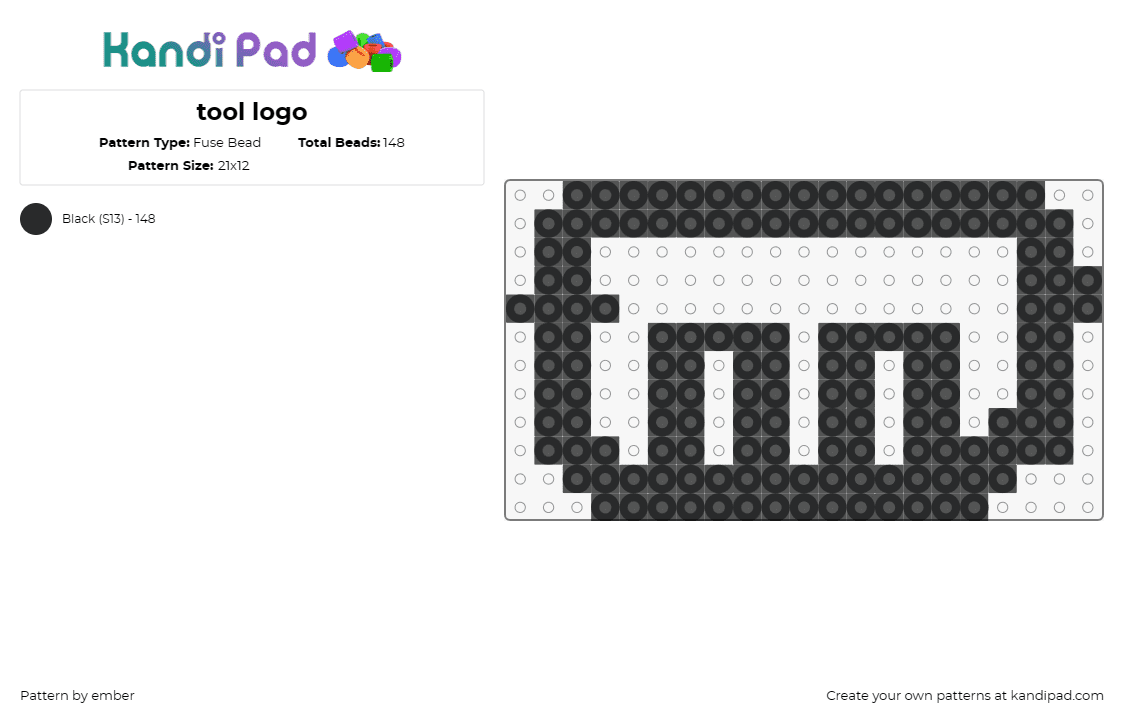 tool logo - Fuse Bead Pattern by ember on Kandi Pad - tool,music,band,emblem,classic,monochromatic tones,rock,fandom