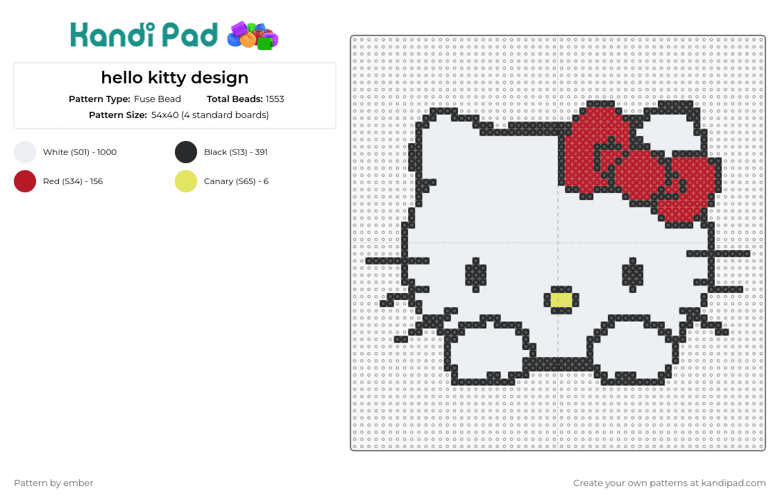 hello kitty design - Fuse Bead Pattern by ember on Kandi Pad - hello kitty,sanrio,charm,iconic,character,classic,white,red,life-like,adorable
