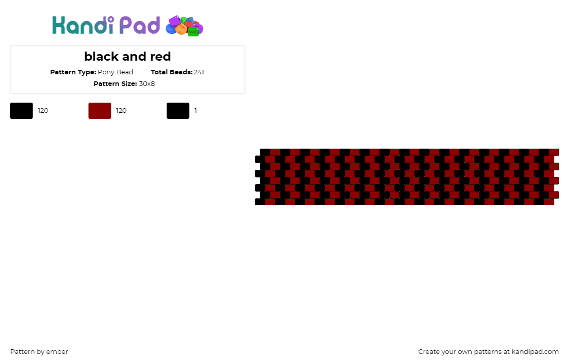 black and red - Pony Bead Pattern by ember on Kandi Pad - stripes,dark,cuff,black,red,bold,statement,contrast,elegant