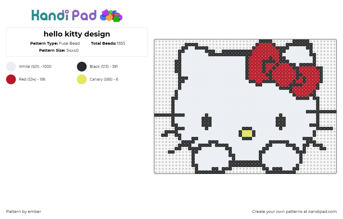 hello kitty design - Fuse Bead Pattern by ember on Kandi Pad - hello kitty,sanrio,character,classic,white,red,life-like,adorable