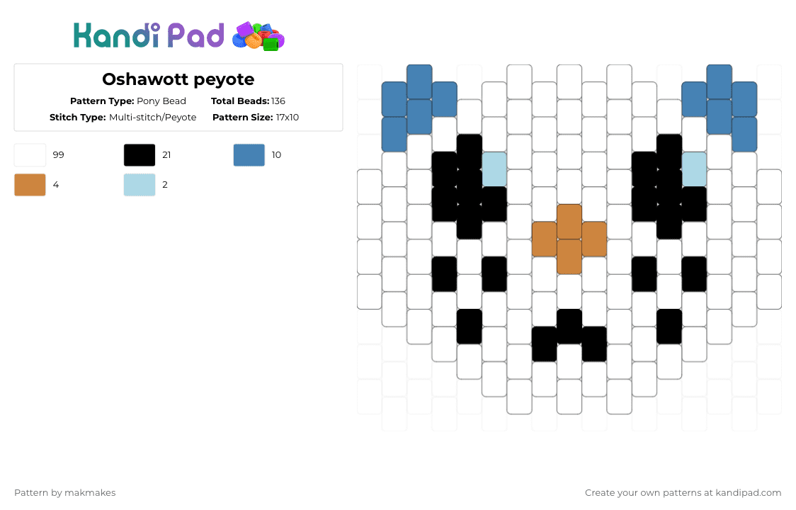 Oshawott peyote - Pony Bead Pattern by makmakes on Kandi Pad - white,blue,pokmon