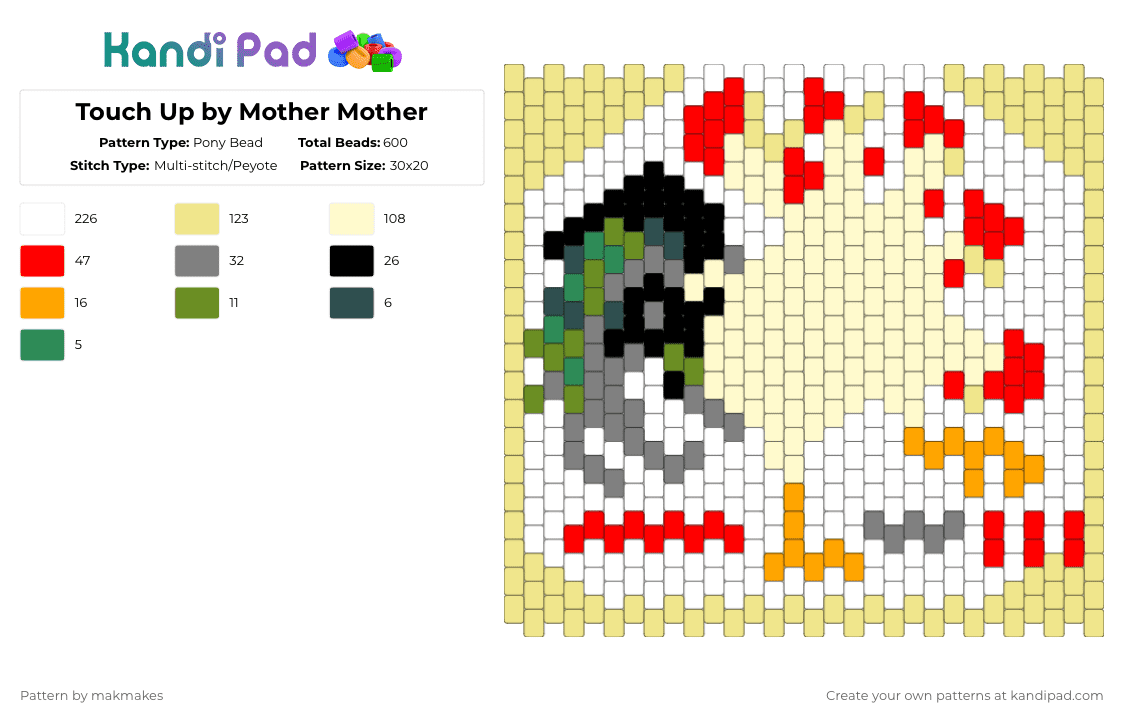 Touch Up by Mother Mother - Pony Bead Pattern by makmakes on Kandi Pad - yellow,music,album