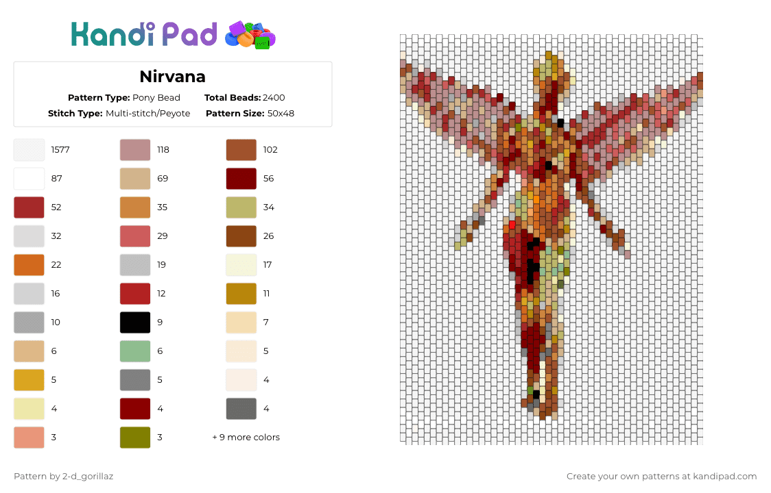 Nirvana - Pony Bead Pattern by 2-d_gorillaz on Kandi Pad - white,beige,red,orange