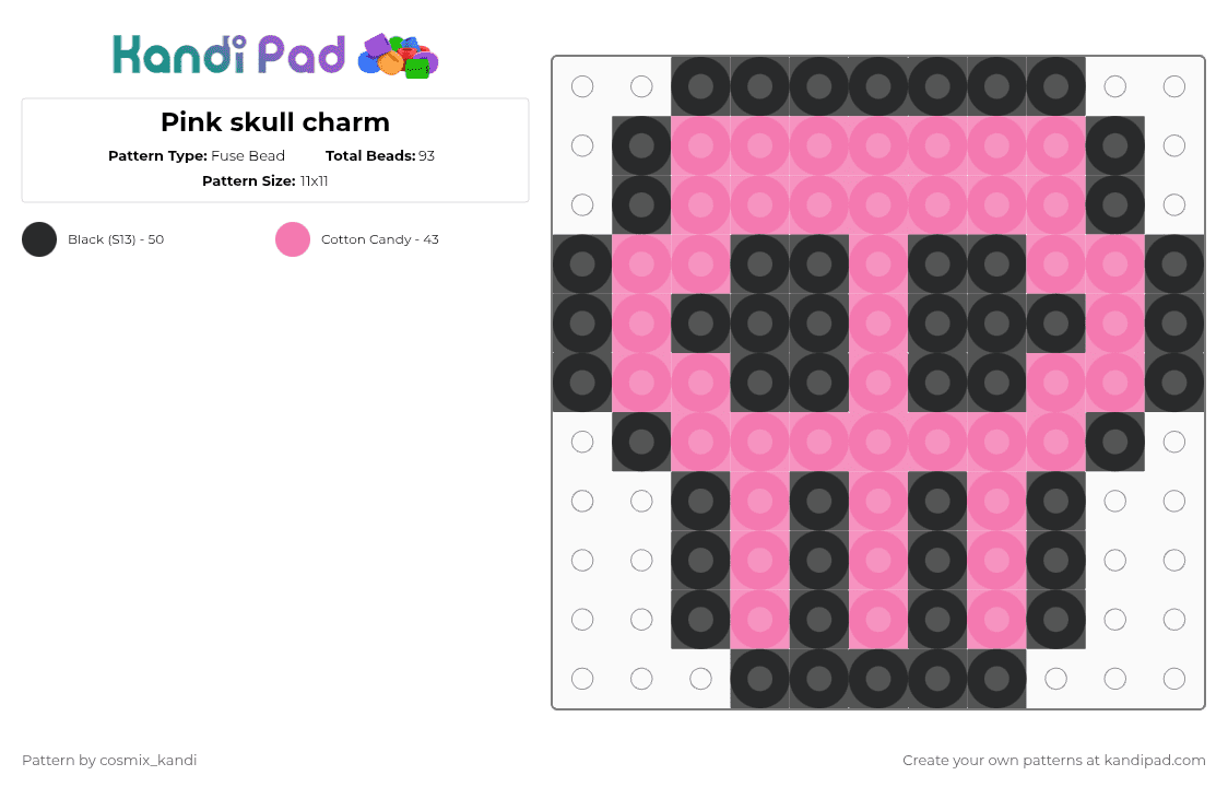 Pink skull charm - Fuse Bead Pattern by cosmix_kandi on Kandi Pad - pink,black