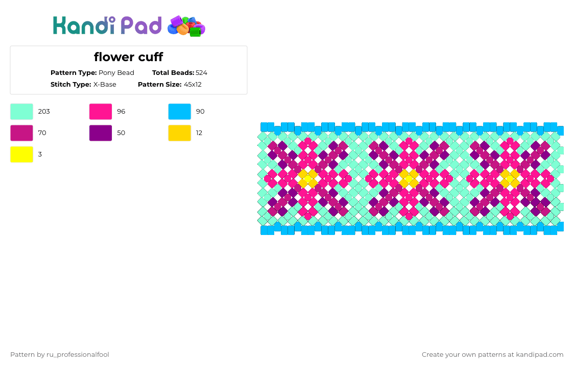 flower cuff - Pony Bead Pattern by ru_professionalfool on Kandi Pad - pink,teal