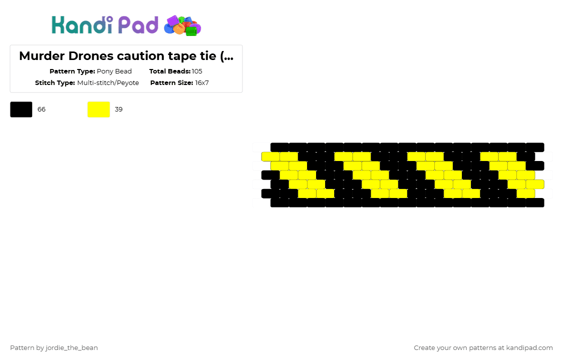 Murder Drones caution tape tie (Knot) - Pony Bead Pattern by deleted_user_925451 on Kandi Pad - black,yellow,murderdrone,tie