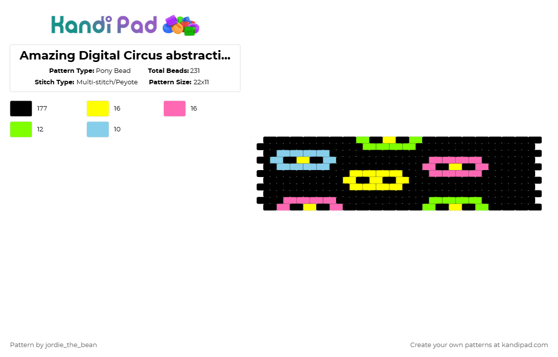 Amazing Digital Circus abstraction cuff - Pony Bead Pattern by deleted_user_925451 on Kandi Pad - black,yellow,pink,green,blue,excited