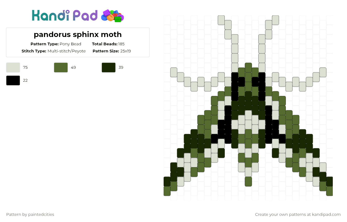 pandorus sphinx moth - Pony Bead Pattern by paintedcities on Kandi Pad - gold,white