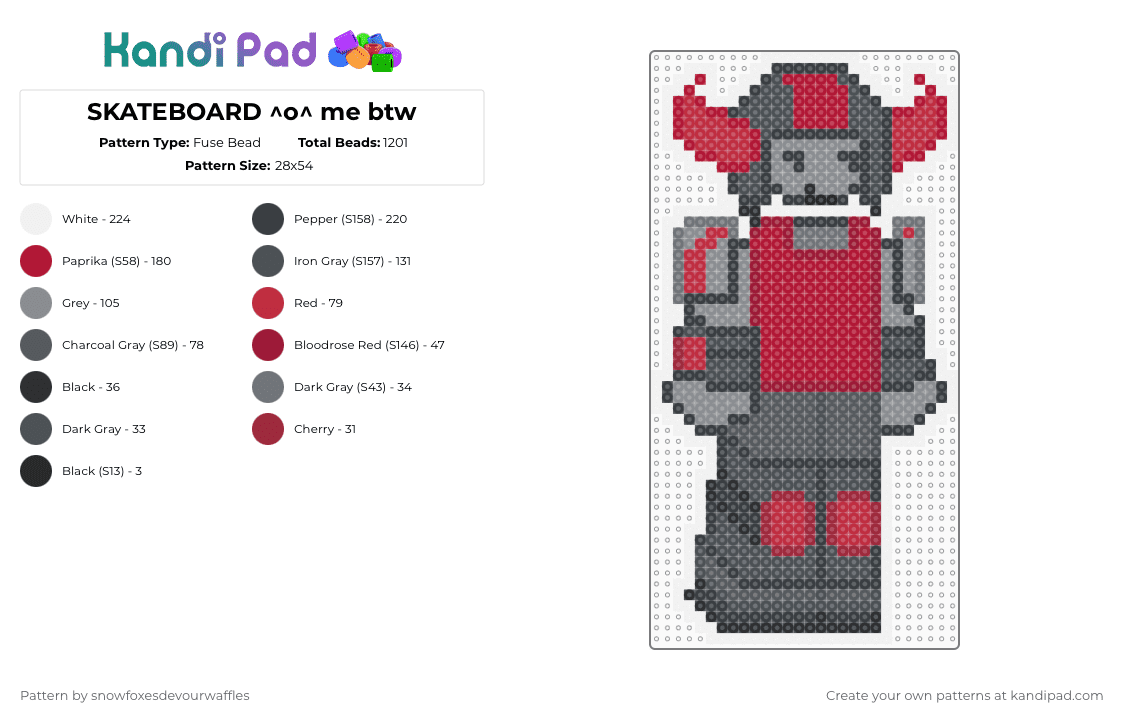SKATEBOARD ^o^ me btw - Fuse Bead Pattern by snowfoxesdevourwaffles on Kandi Pad - gray, red