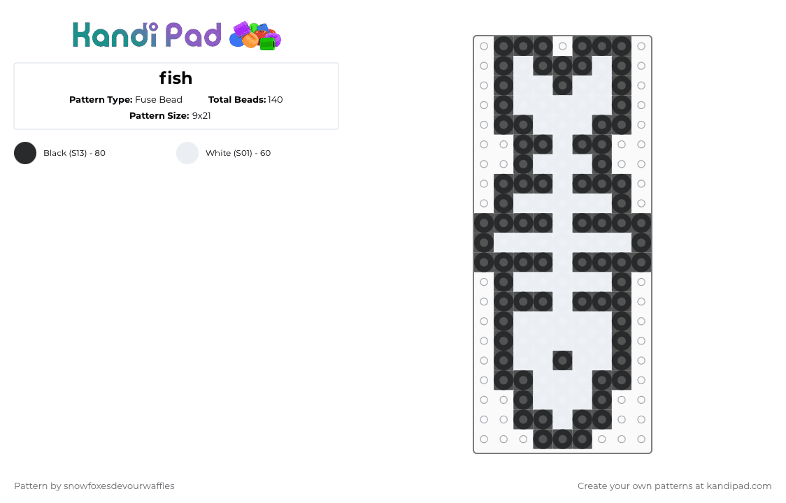 fish - Fuse Bead Pattern by snowfoxesdevourwaffles on Kandi Pad - white,black