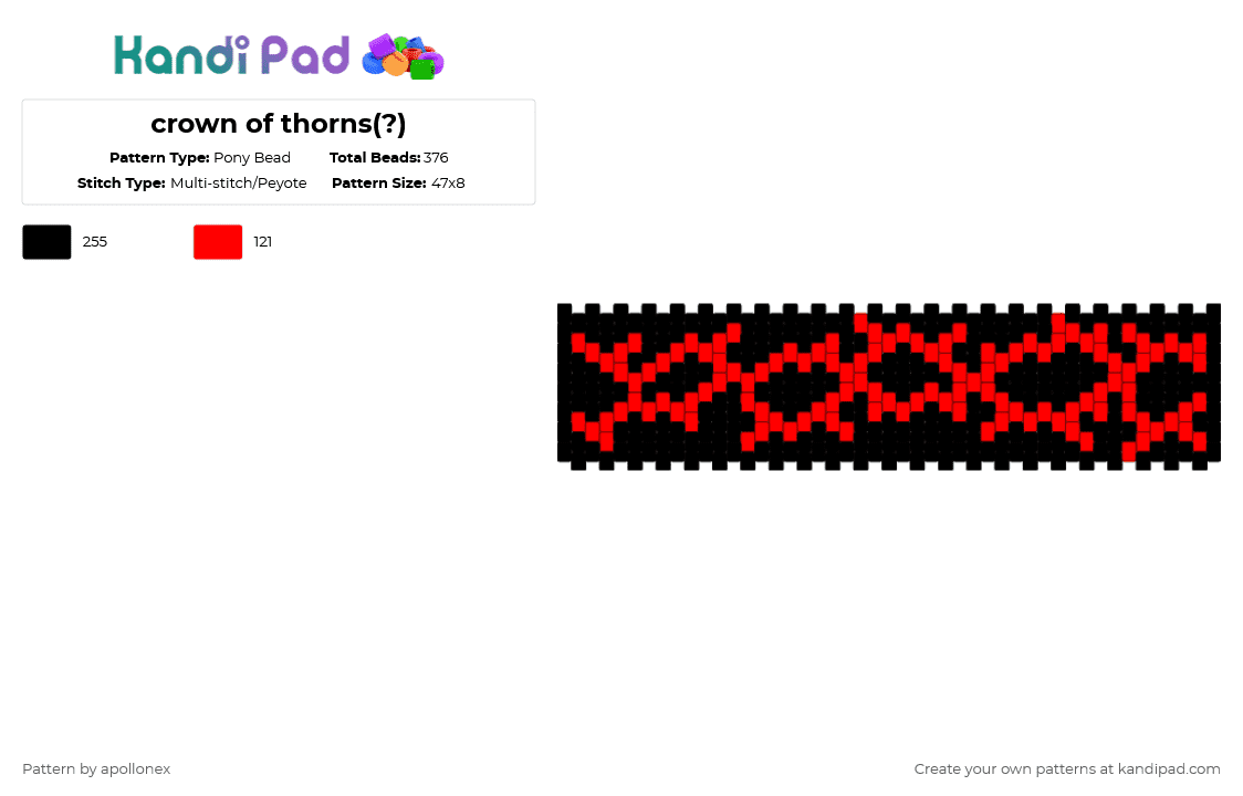 crown of thorns(?) - Pony Bead Pattern by apollonex on Kandi Pad - red,black