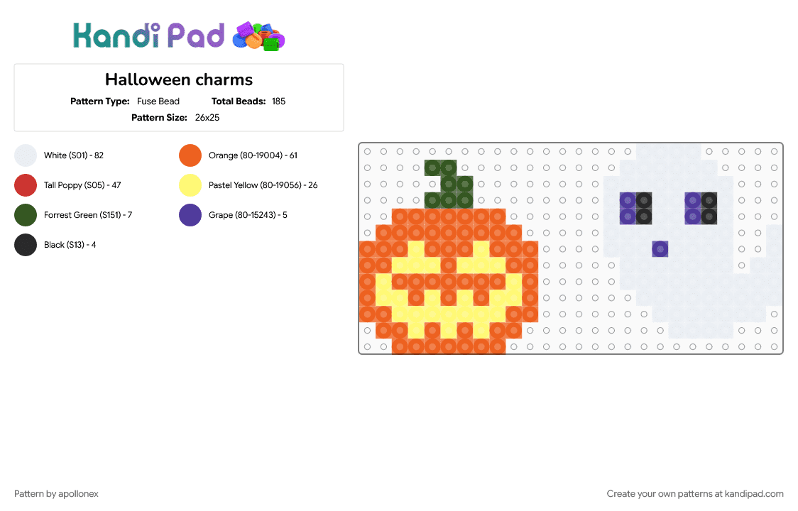 Halloween charms - Fuse Bead Pattern by apollonex on Kandi Pad - ghost, halloween, jackolantern, orange, spooky, white, yellow