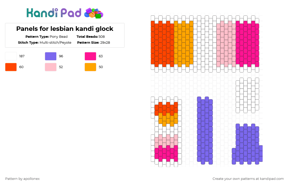 Panels for lesbian kandi glock - Pony Bead Pattern by apollonex on Kandi Pad - pink,blue