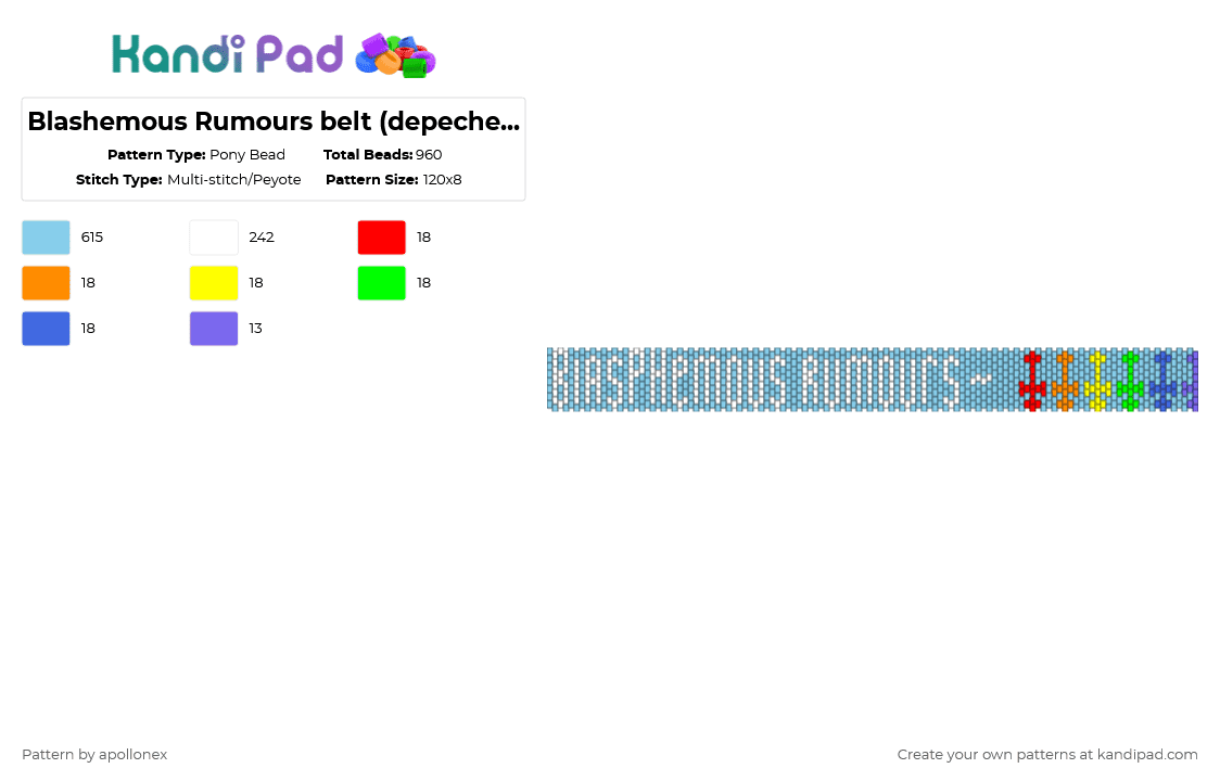 Blashemous Rumours belt (depeche mode) - Pony Bead Pattern by apollonex on Kandi Pad - light blue