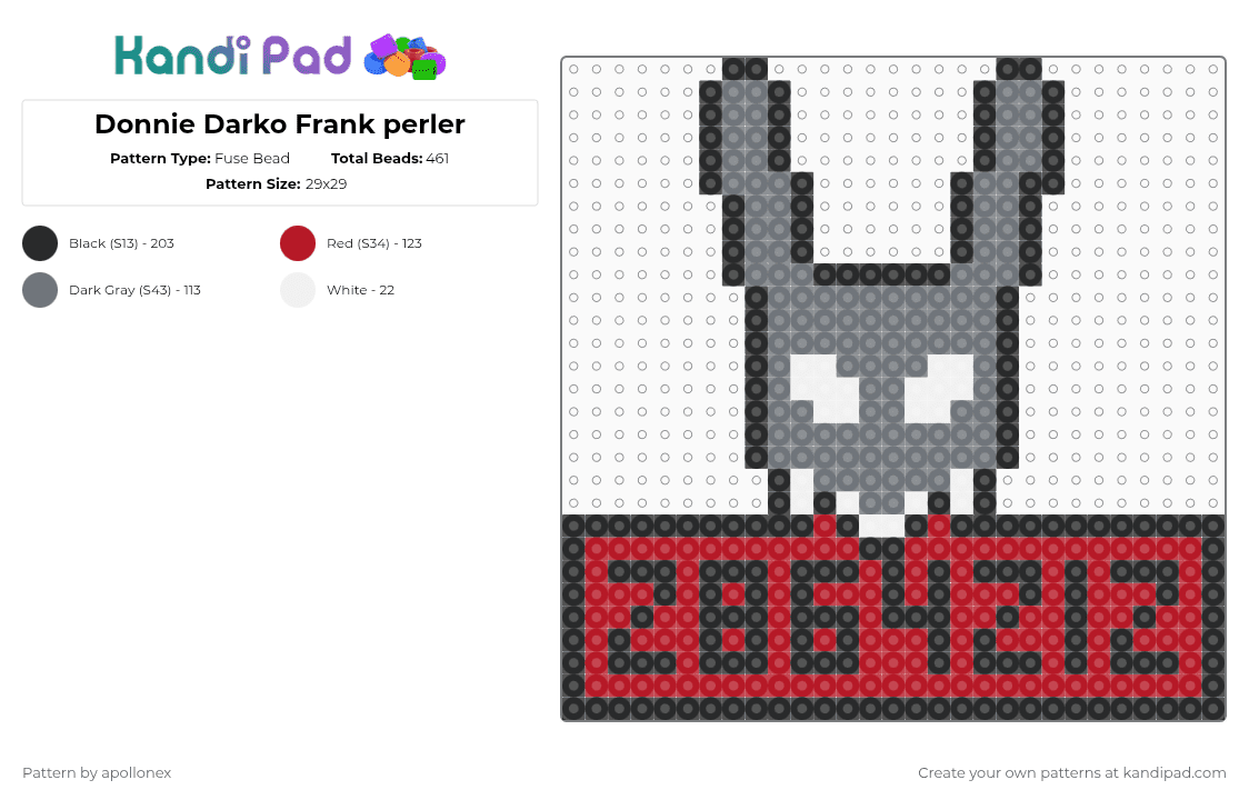 Donnie Darko Frank perler - Fuse Bead Pattern by apollonex on Kandi Pad - gray,red,character,spooky,donnie darko